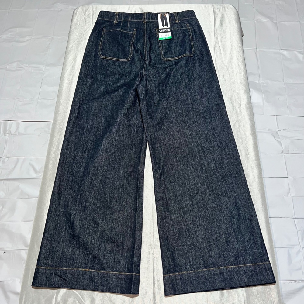 Vigoss Trouser Wide Leg Jeans Dark Wash Indigo Patch Pockets 12 VC-P03172A - Picture 12 of 12